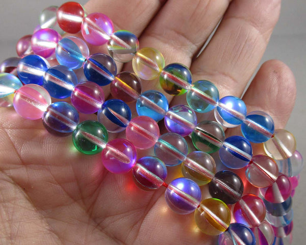 Mermaid Beads - Holographic Synthetic Moonstone 8mm Beads Mixed Color (C034)