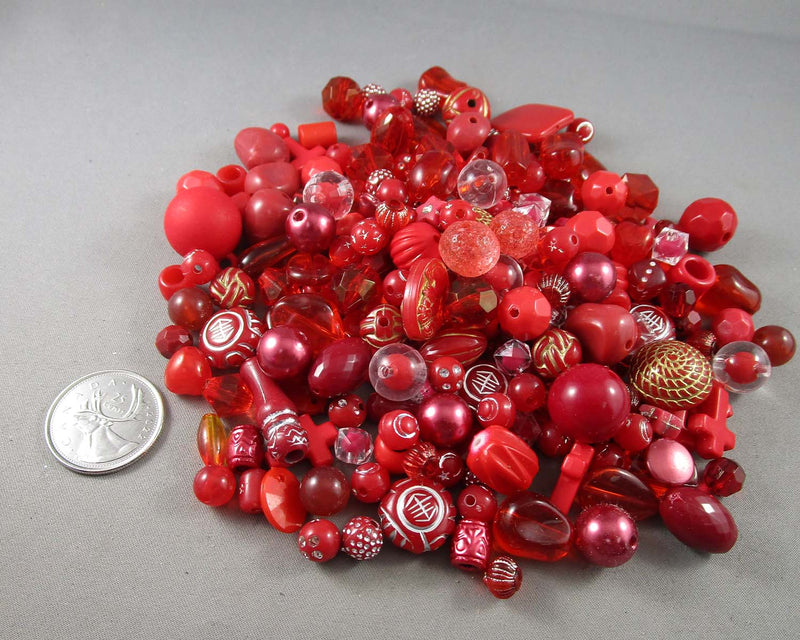 Mixed Shape Red Acrylic Beads 125 Grams (C032)
