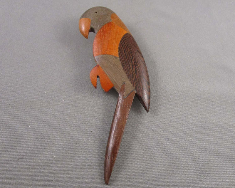 Wood Parrot Brooch (Vintage) H082-15
