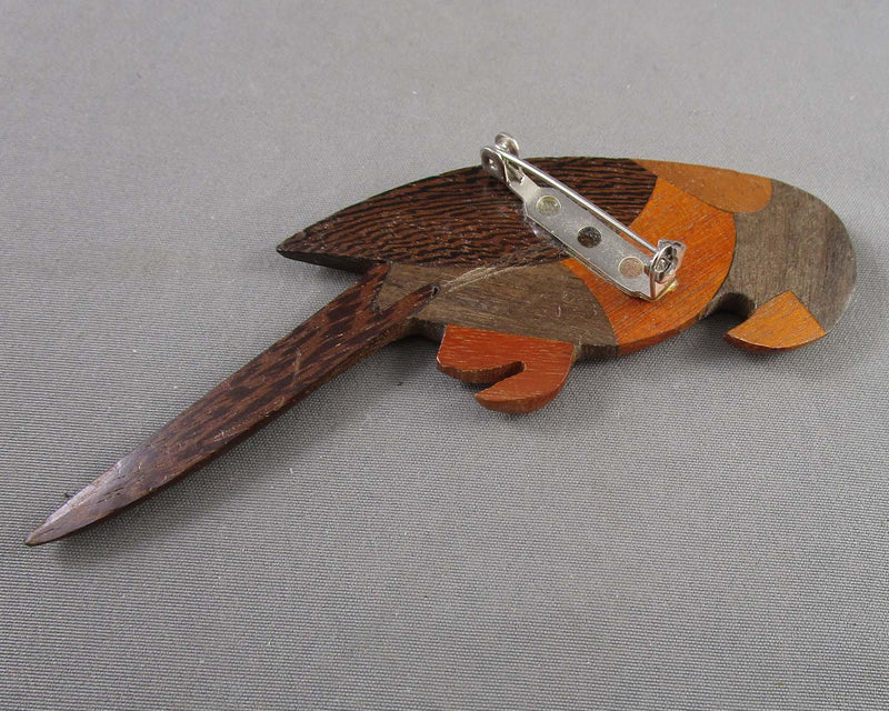 Wood Parrot Brooch (Vintage) H082-15