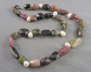 Tourmaline & Pearl Gemstone Necklace (Vintage) H105-7