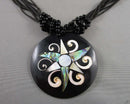 Abalone Shell Gemstone Pendant Necklace (Vintage) H105-22