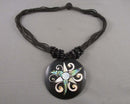 Abalone Shell Gemstone Pendant Necklace (Vintage) H105-22