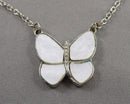 Mother of Pearl Butterfly Pendant Necklace (Vintage) H107-2