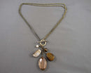 Pearl, Tiger Eye & Shell Gemstone Pendant Necklace (Vintage) H107-18