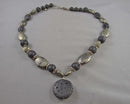 Pyrite & Lava Stone Gemstone Pendant Necklace (Vintage) H107-19