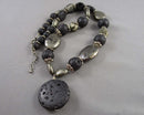 Pyrite & Lava Stone Gemstone Pendant Necklace (Vintage) H107-19