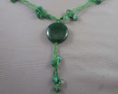 Green Agate Gemstone Pendant Necklace (Vintage) H107-25