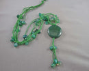 Green Agate Gemstone Pendant Necklace (Vintage) H107-25