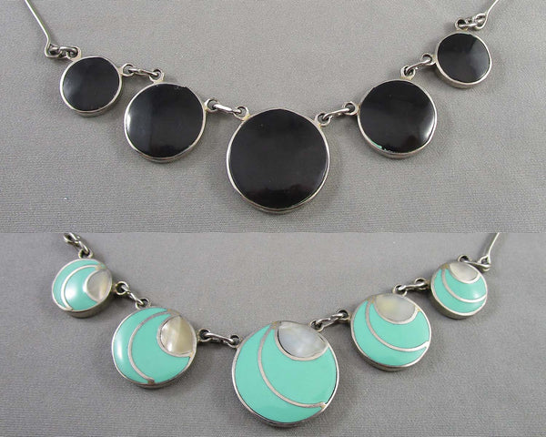 Reversible Shell & Onyx Necklace H099-8