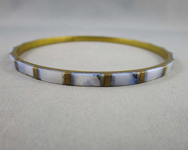 Shell Inlay on Brass Bangle (Vintage) H099-17