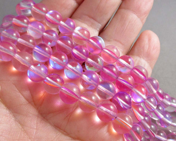 Mermaid Glass Holographic Beads 8mm Pink (C043)