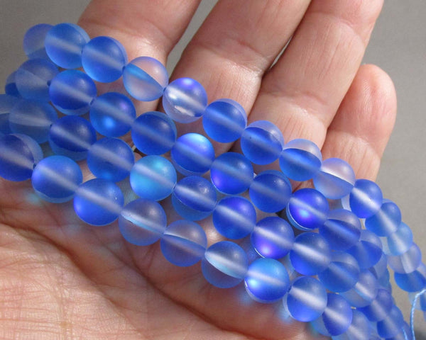 Mermaid Glass Holographic Beads 8mm Frosted Blue (C056)