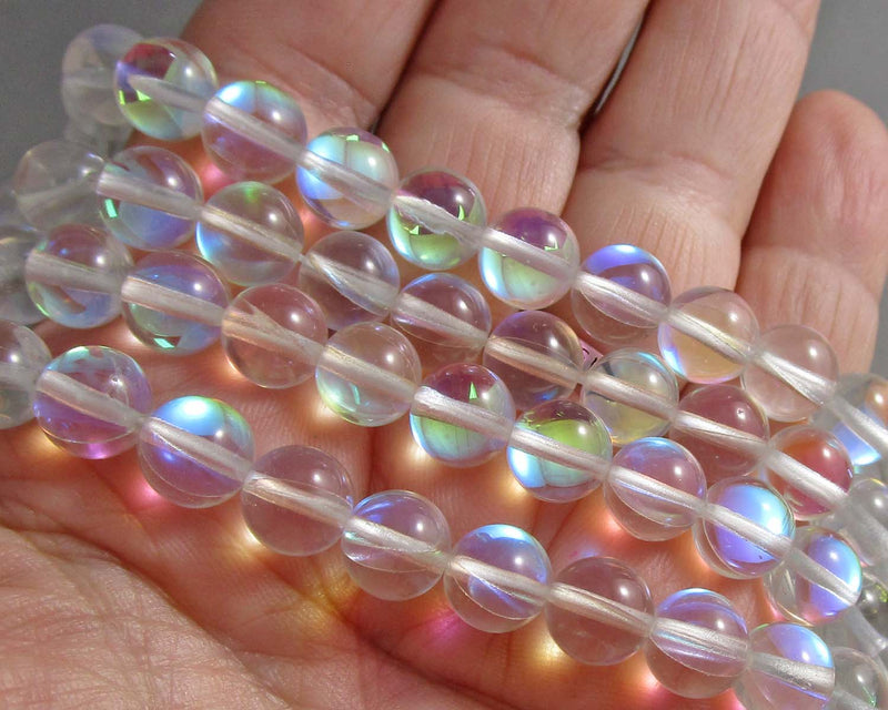 Mermaid Glass Holographic Beads 8mm Clear (C044)