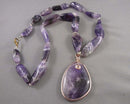 Solid Amethyst Gemstone Pendant Necklace (Vintage) H113-29