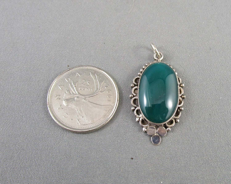 Green Agate Pendant 925 Sterling Silver B020-1 (Vintage)