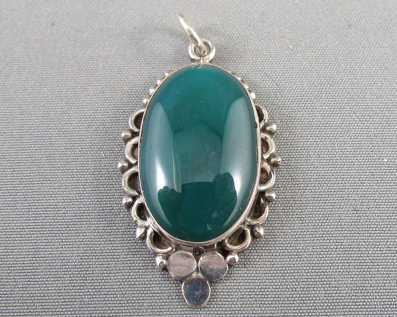 Green Agate Pendant 925 Sterling Silver B020-1 (Vintage)