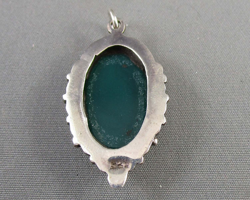 Green Agate Pendant 925 Sterling Silver B020-1 (Vintage)