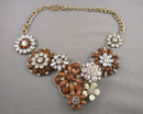 Gold Tone Rhinestone Statement Necklace Vintage H118-5