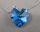 Bermuda Blue Crystal Heart Pendant Necklace Vintage H119-25