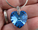 Bermuda Blue Crystal Heart Pendant Necklace Vintage H119-25
