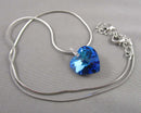 Bermuda Blue Crystal Heart Pendant Necklace Vintage H119-25