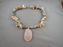 Quartz & Shell Gemstone Pendant Necklace (Vintage) H124-1