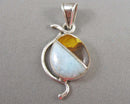 Amber & Larimar Gemstone Pendant 925 Sterling Silver (Vintage) H124-2