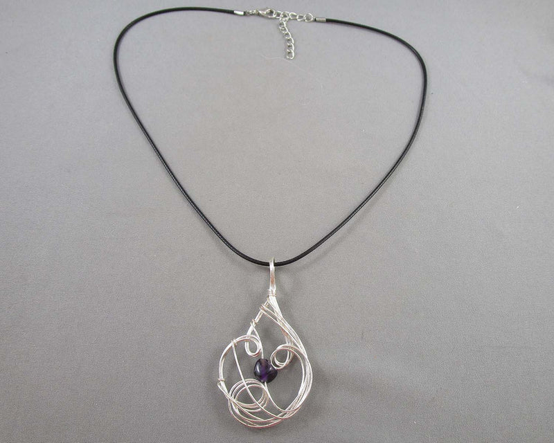 Amethyst Crystal Pendant Necklace (Vintage) H013-20