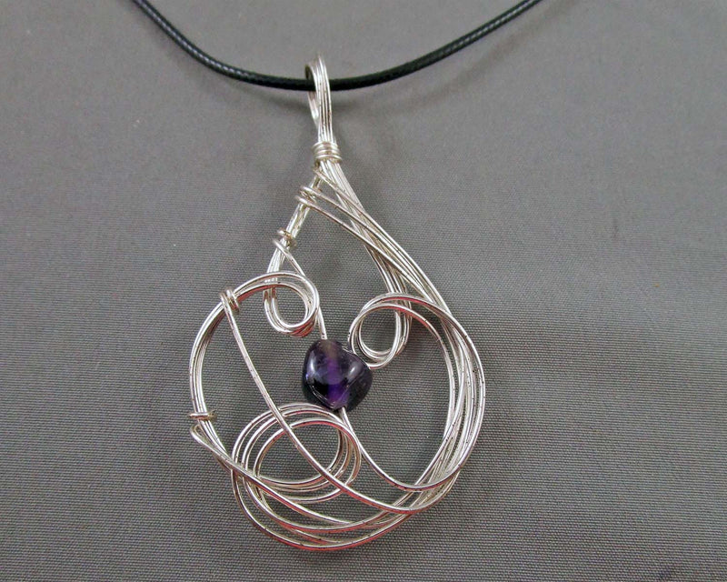 Amethyst Crystal Pendant Necklace (Vintage) H013-20