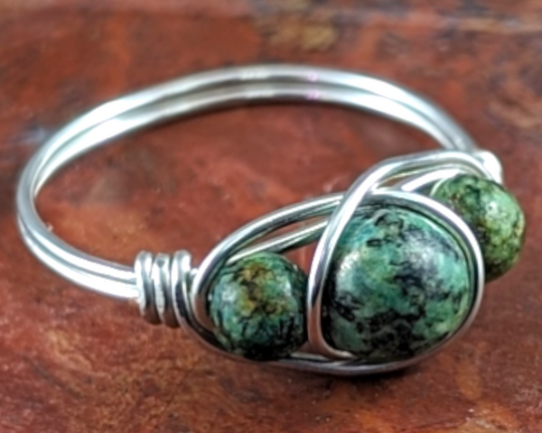 African Turquoise Wire Wrapped Ring 1pc (Custom Sizes)
