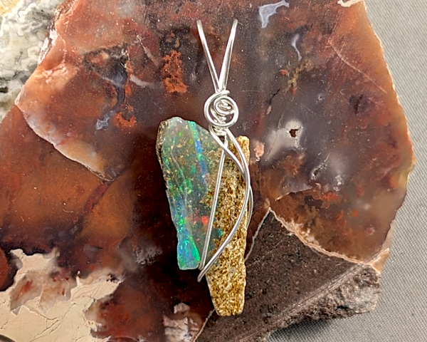 Australian Boulder Opal Pendant (925 Sterling Silver) 1pc B078-2