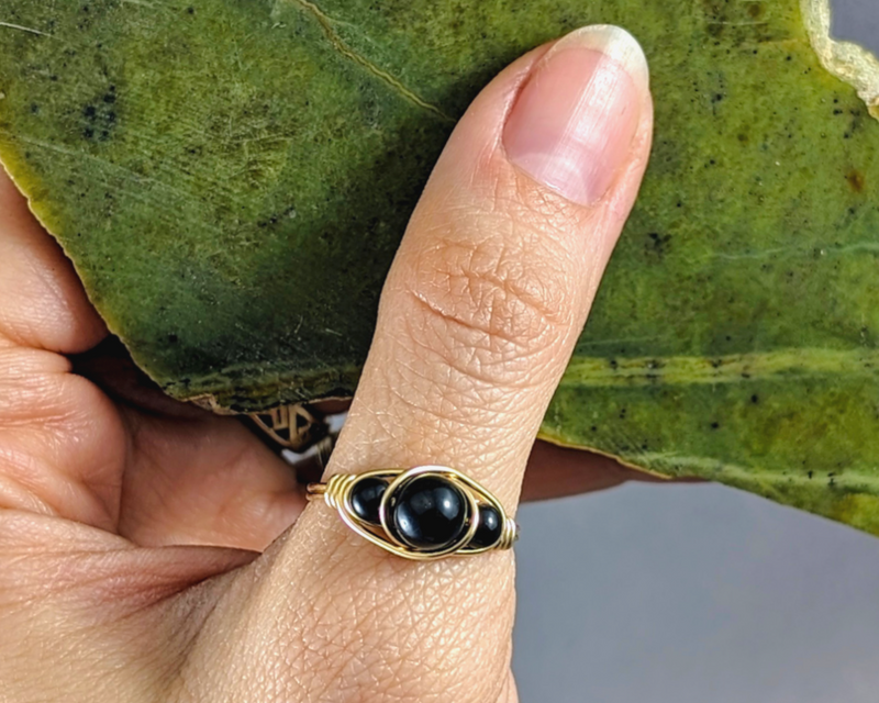 Black Tourmaline Wire Wrapped Ring 1pc (Custom Sizes)