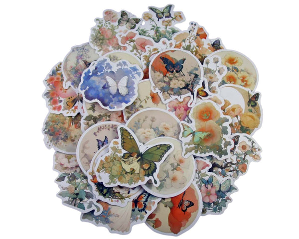 Butterfly Garden Sticker Pack - Waterproof PVC Stickers 50pc J291