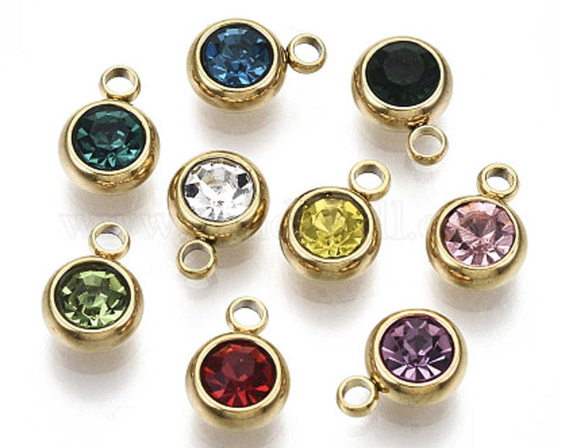 Birthstone Charms 18k Gold Plated Stainless Steel 4pcs