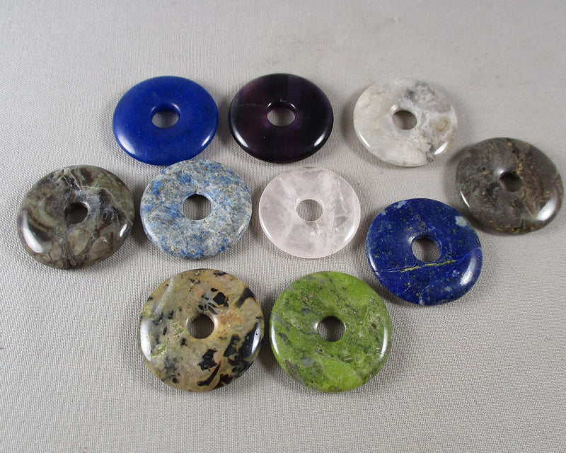 Various Gemstone Donut Bead Pendants (0119)