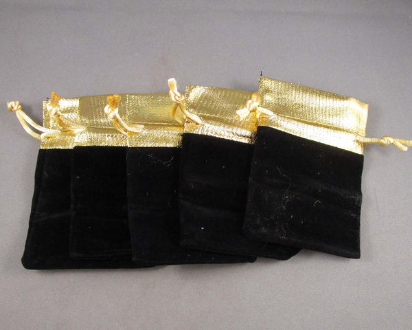 Gold Top Black Velvet Bag for Gemstones 9x7cm 5pc (3092*)