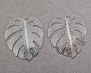 Monstera Leaf Charm Silver Tone Brass 4pcs (6044)