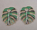 Green & Black Monstera Leaf Pendant Gold Tone Enamel 2pcs (6042)