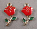 Red Rose Charm Gold Tone Enamel 4pcs (6045)