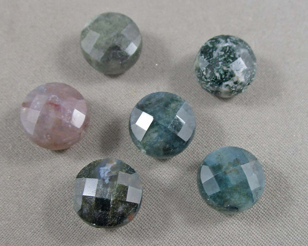 Moss Agate Round Faceted Beads 10x6mm 6pcs (5048)