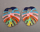 Rainbow Monstera Leaf Pendant Gold Tone Enamel 2pcs (6039)