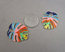 Rainbow Monstera Leaf Pendant Gold Tone Enamel 2pcs (6039)