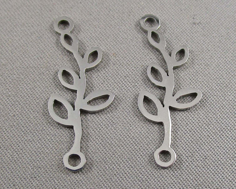 Stainless Steel Leaf Link Charms 2pcs (6034)