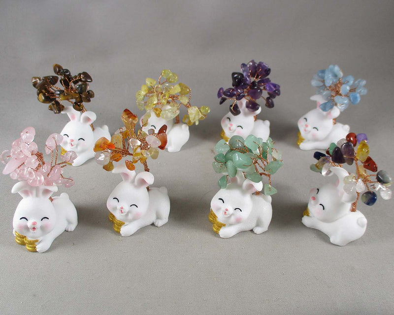 Feng Shui Prosperity Rabbit Bunny Tree (Various Gemstones)