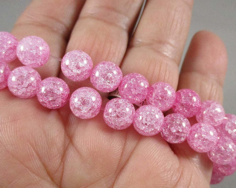 Pink Crackle Quartz Beads Round 8mm 15" Strand (C329)