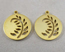Round Leaf Gold Tone Stainless Steel Charms 2pc (6059)