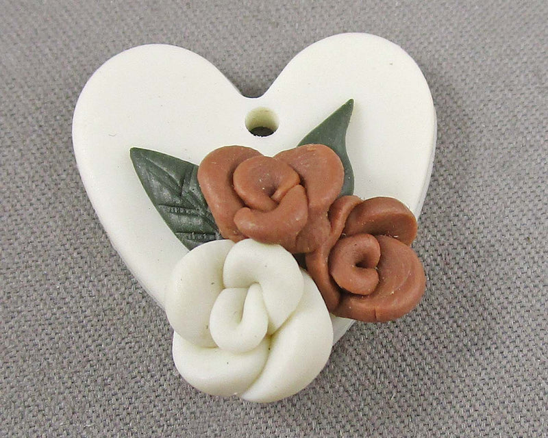 Heart with Flowers Polymer Clay Pendant 1pc (6051)