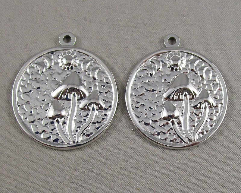 Celestial Mushroom Silver Stainless Steel Charms 2pc (6058)