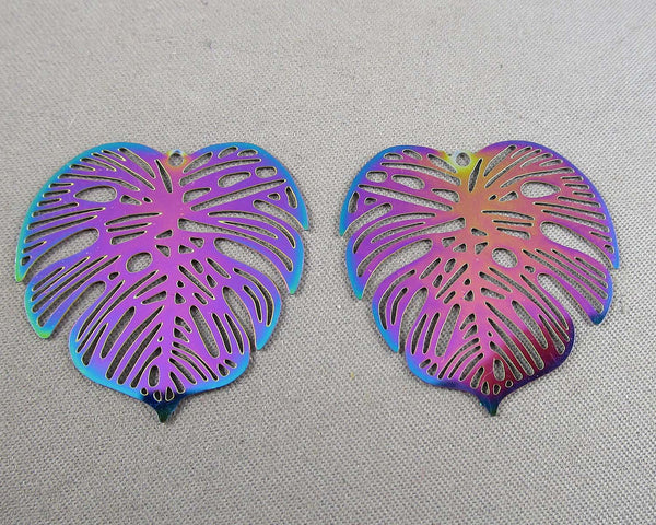 Monstera Leaf Charms Rainbow Stainless Steel 4pcs (6066)